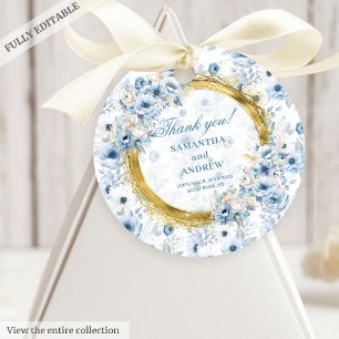 Classic Watercolor Dusty Blue Gold Wedding Thank   Favour Tags