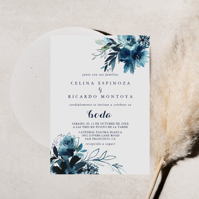 Classic Watercolor Floral Spanish Wedding  Invitation (Creator Uploaded)