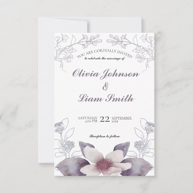 Classic watercolor florals wedding Invitation (Front)