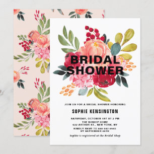 Classic Watercolor Flowers Bridal Shower Invite