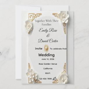Classic watercolor, goldand frora frame invitation
