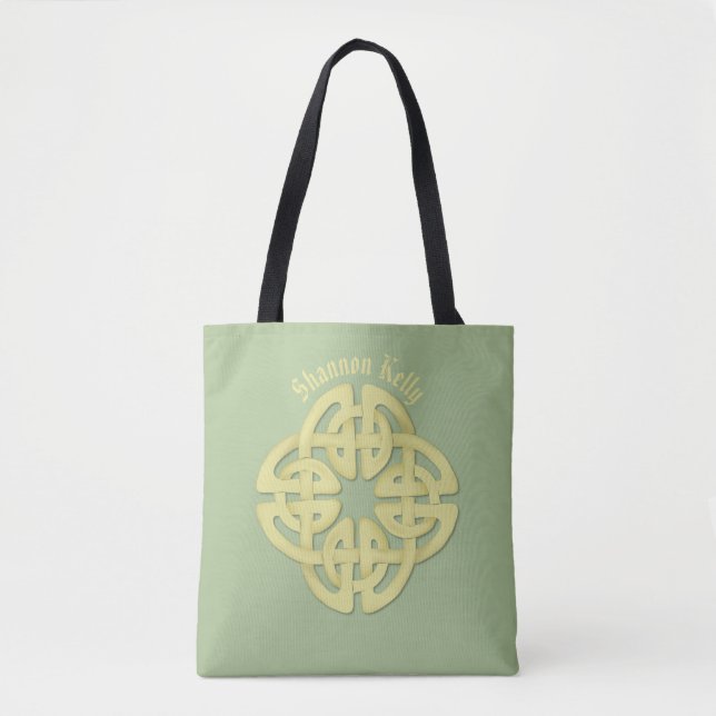 Classic Watercolor Green Gold Celtic Cross Tote Bag (Front)