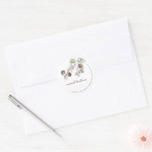 Classic Watercolor Greenery Pine Return Address Round Sticker