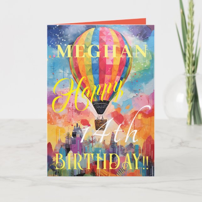 Classic Watercolor Hot Air Balloon Happy Birthday  Card (Front)