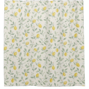 Classic Watercolor Lemon Pattern with Olive Leaves Shower Curtain