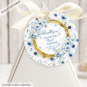 Classic Watercolor Light Blue Gold Wedding Gift   Favour Tags