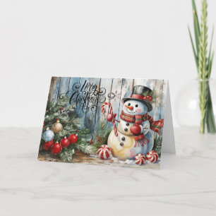 Classic Watercolor Merry Christmas Snowman Blank Holiday Card