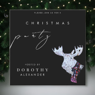 Classic Watercolor Moose Christmas Party Black Invitation