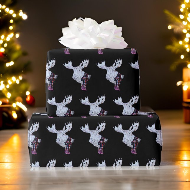 Classic Watercolor Moose Christmas Wrapping Paper (Creator Uploaded)