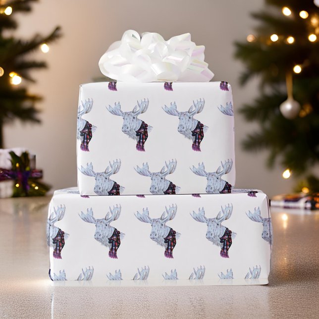 Classic Watercolor Moose Christmas Wrapping Paper (Creator Uploaded)
