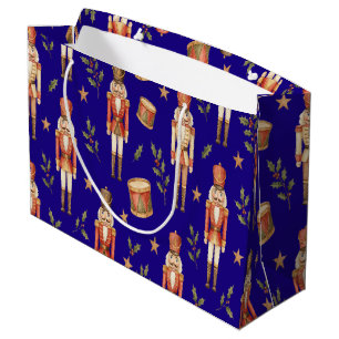 Classic Watercolor Nutcracker and Drum Christmas Large Gift Bag