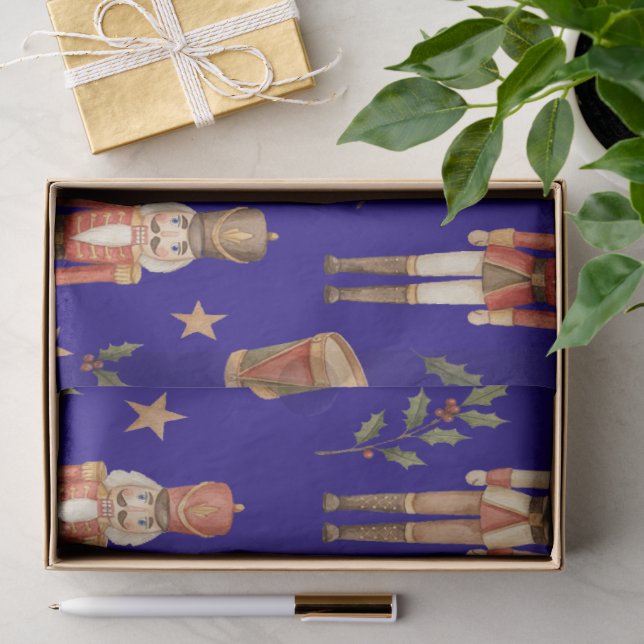 Classic Watercolor Nutcracker and Drum Christmas Tissue Paper (Gift)