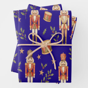Classic Watercolor Nutcracker and Drum Christmas Wrapping Paper Sheet