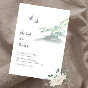 Classic Watercolor Peaceful Green Mountain Invitation
