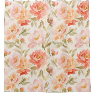 Classic Watercolor Peony Floral Pattern Coral Pink Shower Curtain