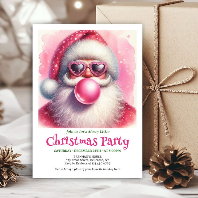 Classic Watercolor Pink Santa Bubble Gum Christmas Invitation (Classic Watercolor Pink Santa Bubble Gum Christmas Invite

)