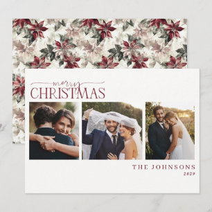 Classic Watercolor Poinsettia Christmas Photo Holiday Card