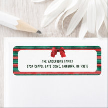 Classic Watercolor Red Bow & Stripes Christmas 