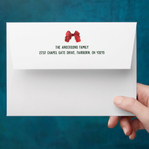 Classic Watercolor Red Bow & Stripes Christmas Envelope