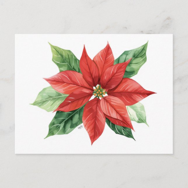 Classic Watercolor Red Poinsettia Flower Holiday Postcard (Front)