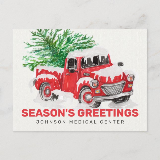 Classic Watercolor Red Truck Season's Greetings Postcard (Front)