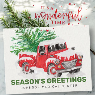 Classic Watercolor Red Truck Season's Greetings Postcard