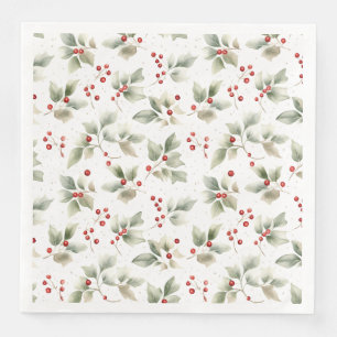 Classic Watercolor Style Holly and Berries Napkin
