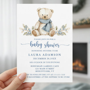 Classic Watercolor Teddy Bear Winter Baby Shower Invitation