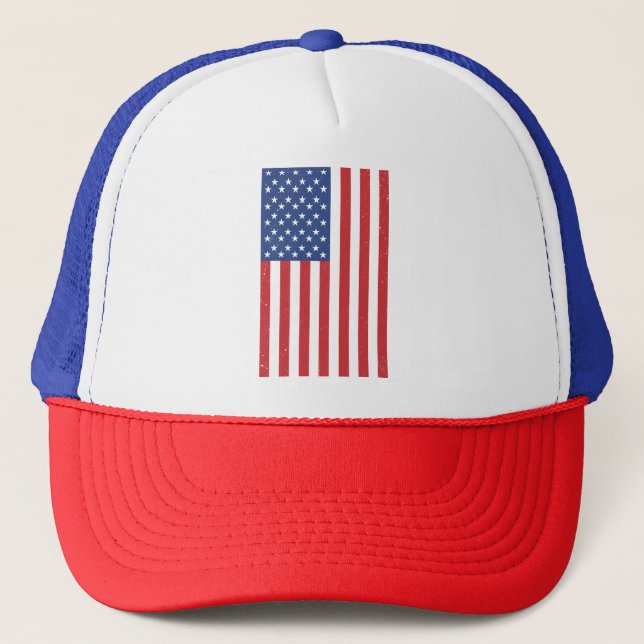 Classic Waving American Flag Design Trucker Hat (Front)