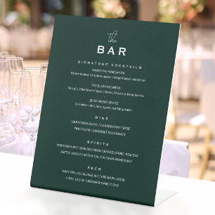 Classic Wedding Bar Menu Chic Minimalist Green Pedestal Sign