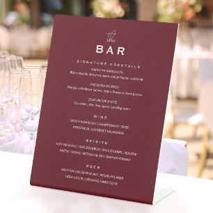 Classic Wedding Bar Menu Chic Minimalist Red Pedestal Sign