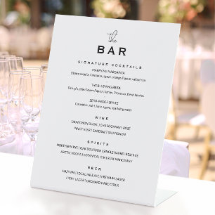 Classic Wedding Bar Menu Chic Minimalist White Pedestal Sign