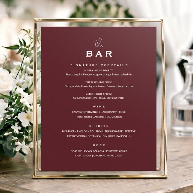 Classic Wedding Bar Menu Sign Chic Minimalist Red (Creator Uploaded)