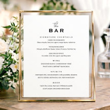 Classic Wedding Bar Menu Sign Minimalist White