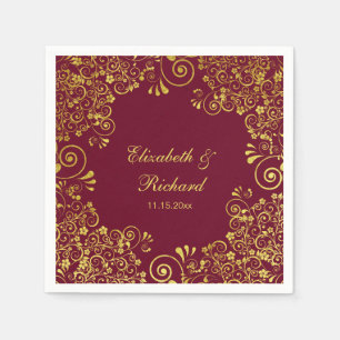Classic Wedding Burgundy Gold Floral Pattern Napkin