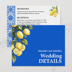 💙🍋Classic Wedding details Azul & Limone Romance Enclosure Card