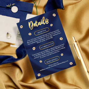 Classic Wedding Details Elegant Navy Blue and Gold Enclosure Card