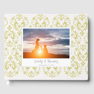 Classic Wedding Elegant Damask Pattern Gold Guest Book
