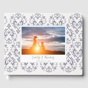 Classic Wedding Elegant Damask Pattern Navy Blue Guest Book
