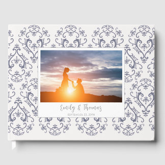 Classic Wedding Elegant Damask Pattern Navy Blue Guest Book