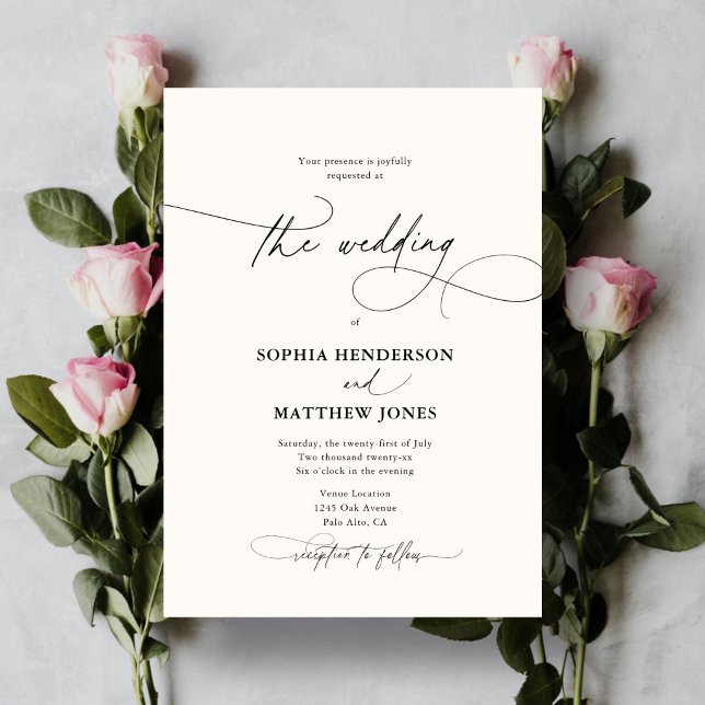 Classic Wedding Elegant Script Ivory All In One Invitation (Creator Uploaded)