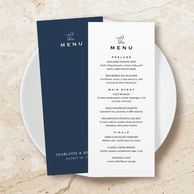 Classic Wedding Menu Card Chic Minimalist Navy (Creator Uploaded)
