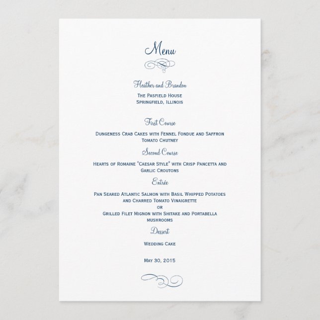 Classic Wedding Menu Card - (Navy) Menu Cards (Front)