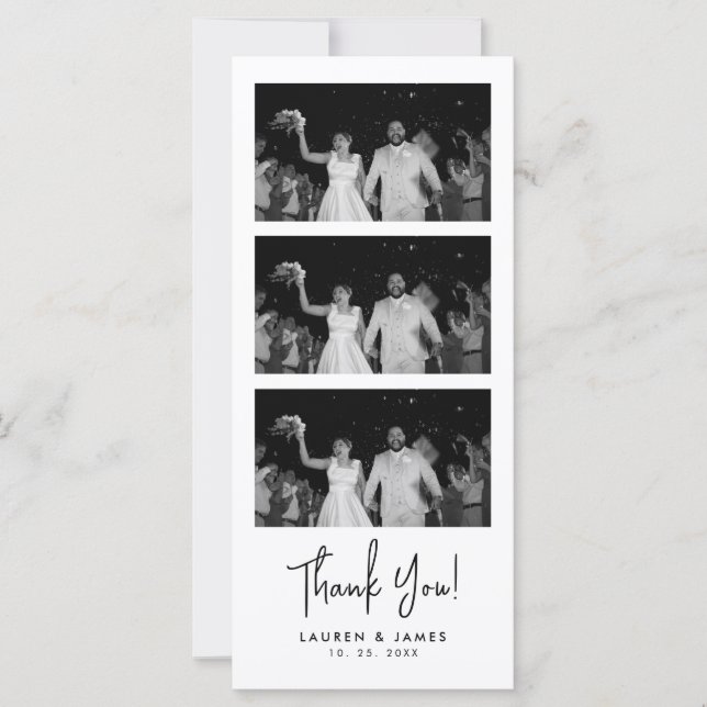 Classic Wedding Photo Strip Thank You Card (Front)