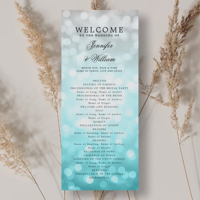 Classic Wedding Program Beach Bokeh Lights Invitation (Classic Wedding Program Beach Bokeh Lights)