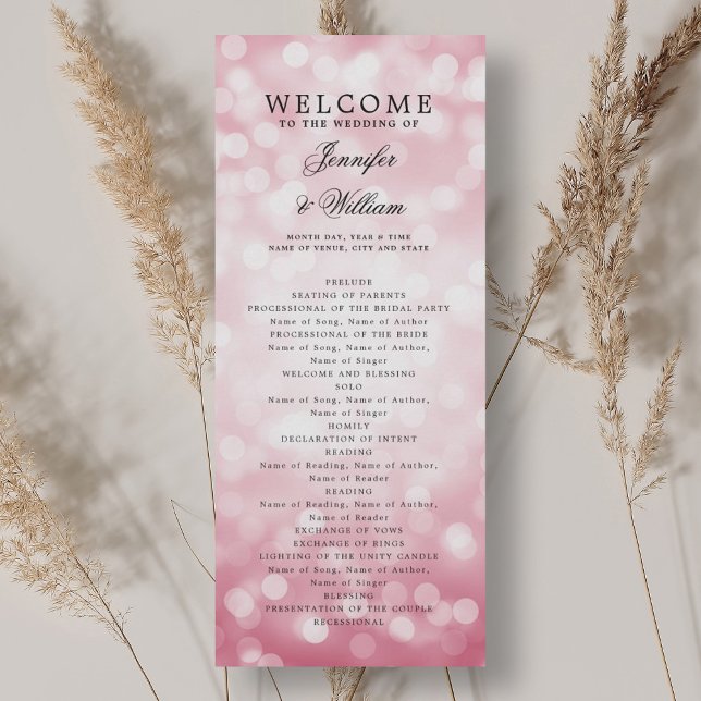 Classic Wedding Program Blush Pink Bokeh Lights Invitation (Classic Wedding Program Blush Pink Bokeh Lights)