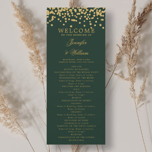 Classic Wedding Program Confetti Gold Emerald Invitation