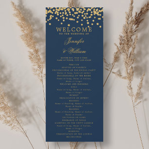 Classic Wedding Program Confetti Gold Navy Blue  Invitation