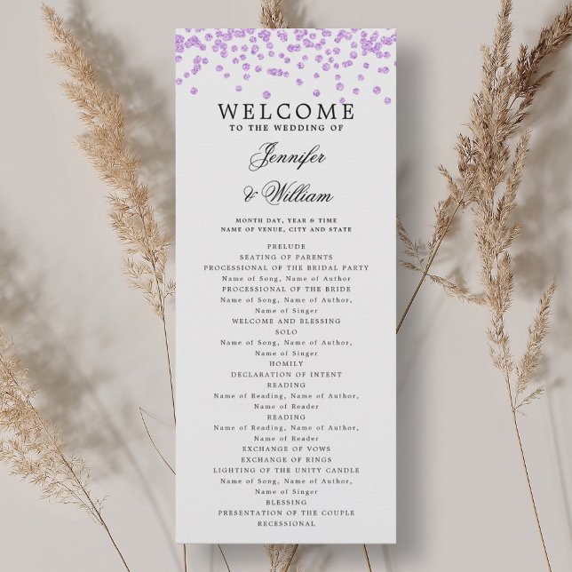 Classic Wedding Program Confetti Purple  Invitation (Classic Wedding Program Confetti Purple)
