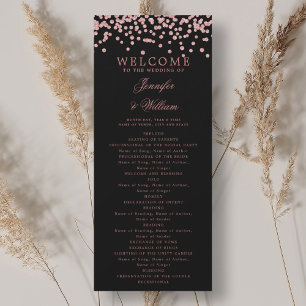 Classic Wedding Program Confetti Rose Gold Black Invitation